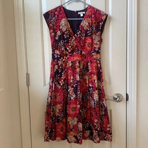 Garnet Hill V-neck floral fit & flare sleeveless Dress size 2